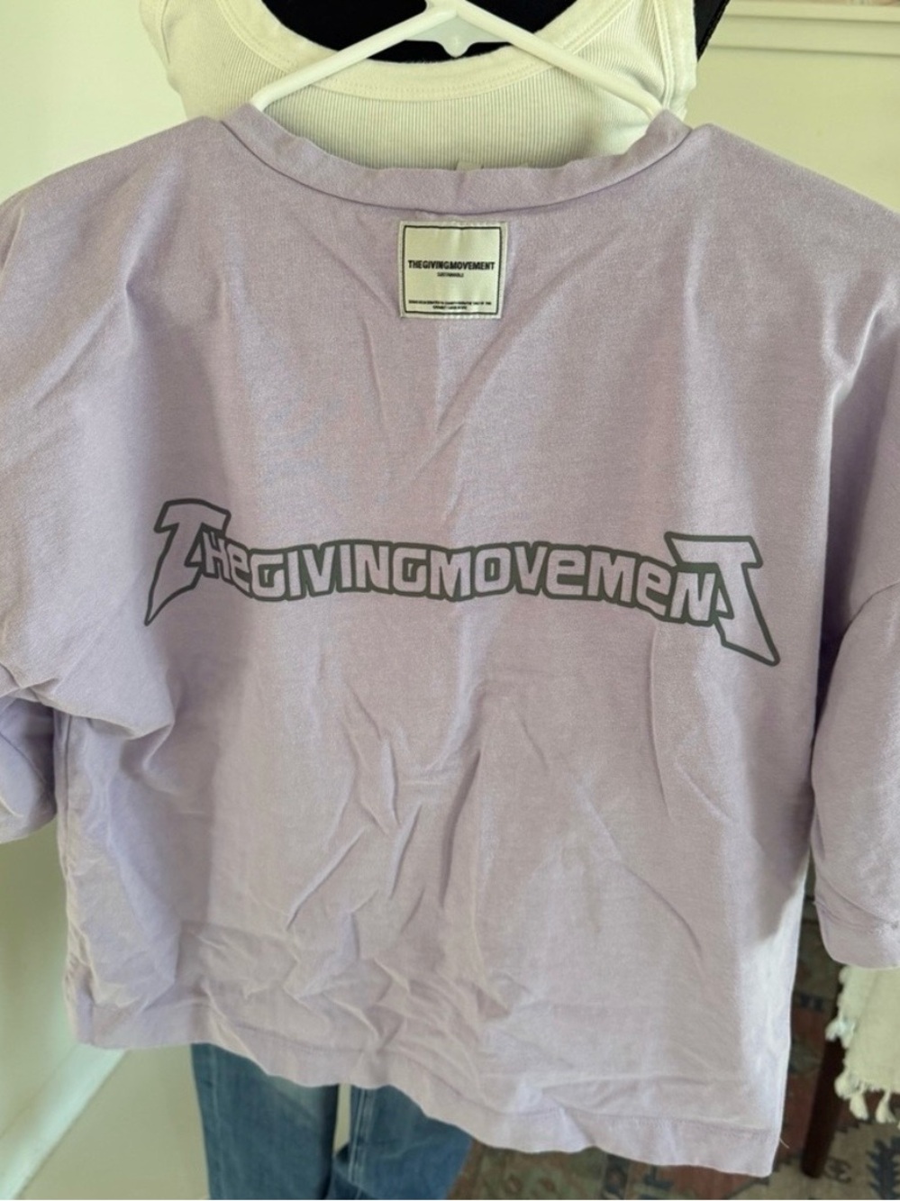 The Giving Movement oversized washed organic cotton semi cropped tee in Lilac